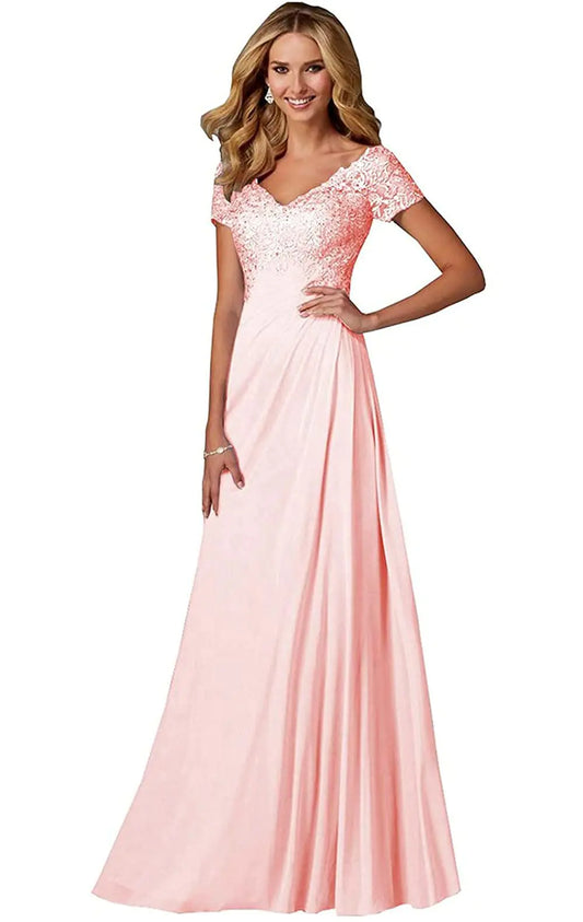 Chiffon Mother Bride Dresses for Wedding Laces Applique Mother of The Birde Dresses Aline Blush Pink-2